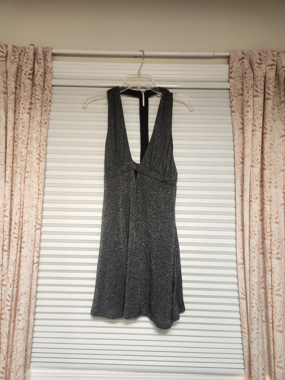 Free People Silver Glitter Plunge Mini Dress